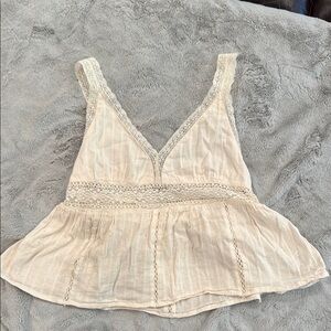 American Eagle Outfitters Cream Smocked Peplum Tank Top
